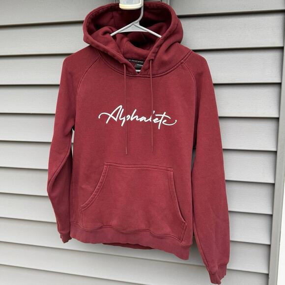 Alphalete size M Burgundy Wine Red Script Logo Hoodie Sweatshirt - Picture 3 of 11